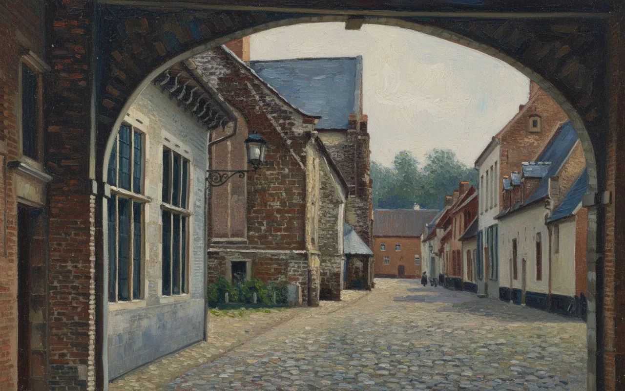 Diest in the old days – the beguinage on an old postcard, as a painting – Version D