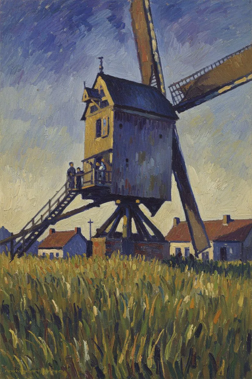 Korspel früher – die Lemmens-Mühle auf einer alten Postkarte, als Gemälde – Version B