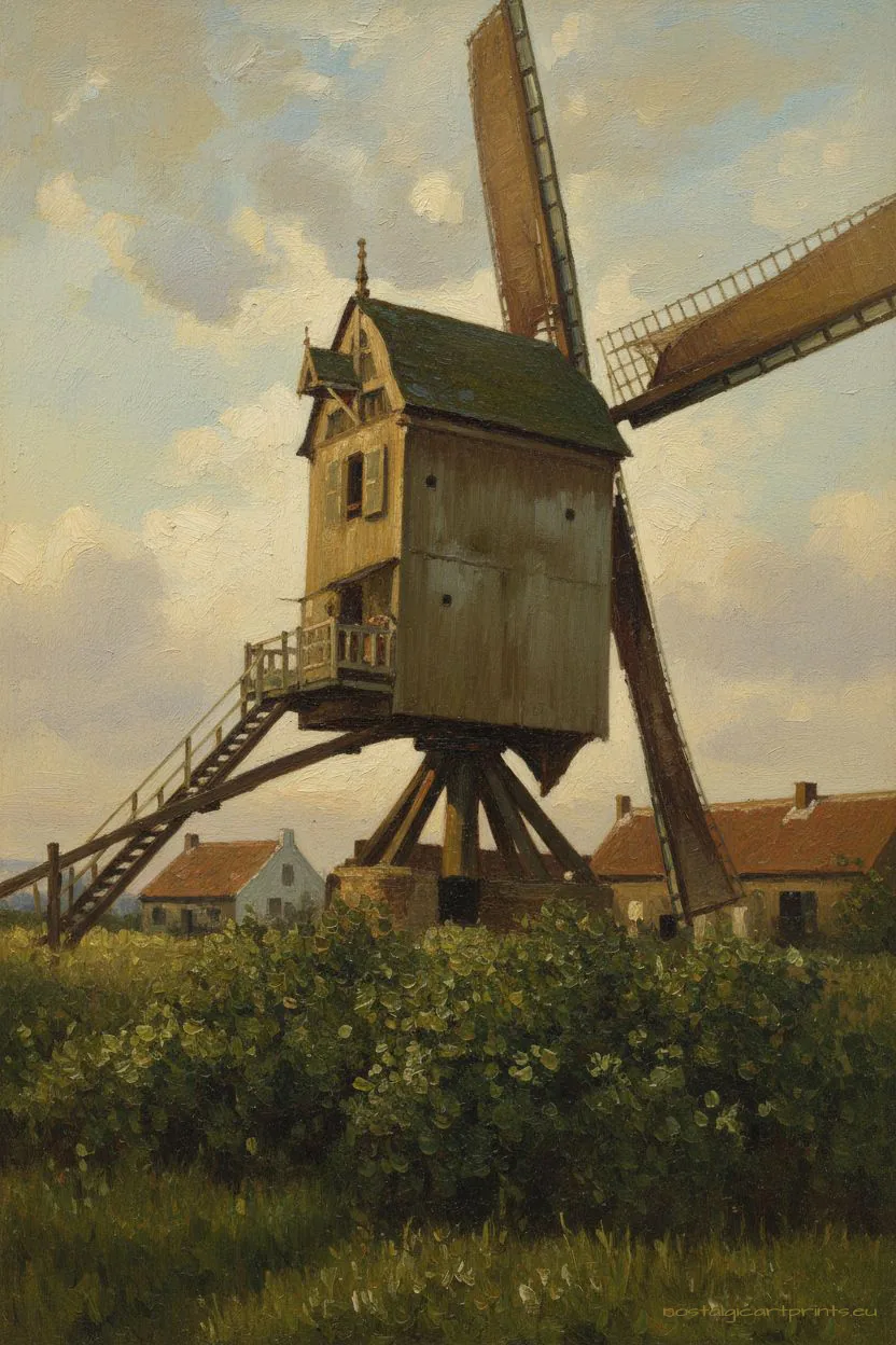 Korspel früher – die Lemmens-Mühle auf einer alten Postkarte, als Gemälde – Version C