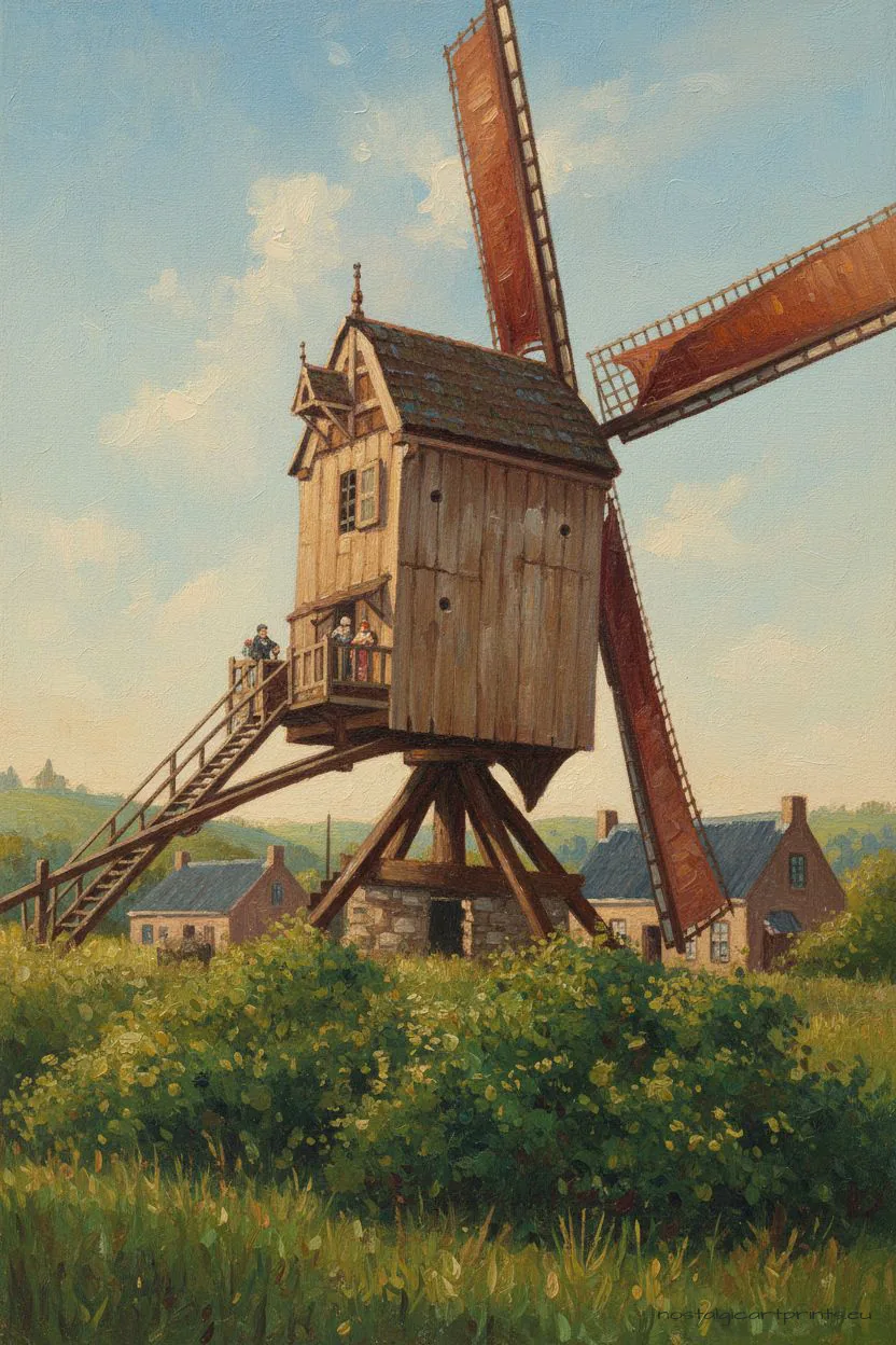 Korspel früher – die Lemmens-Mühle auf einer alten Postkarte, als Gemälde – Version D