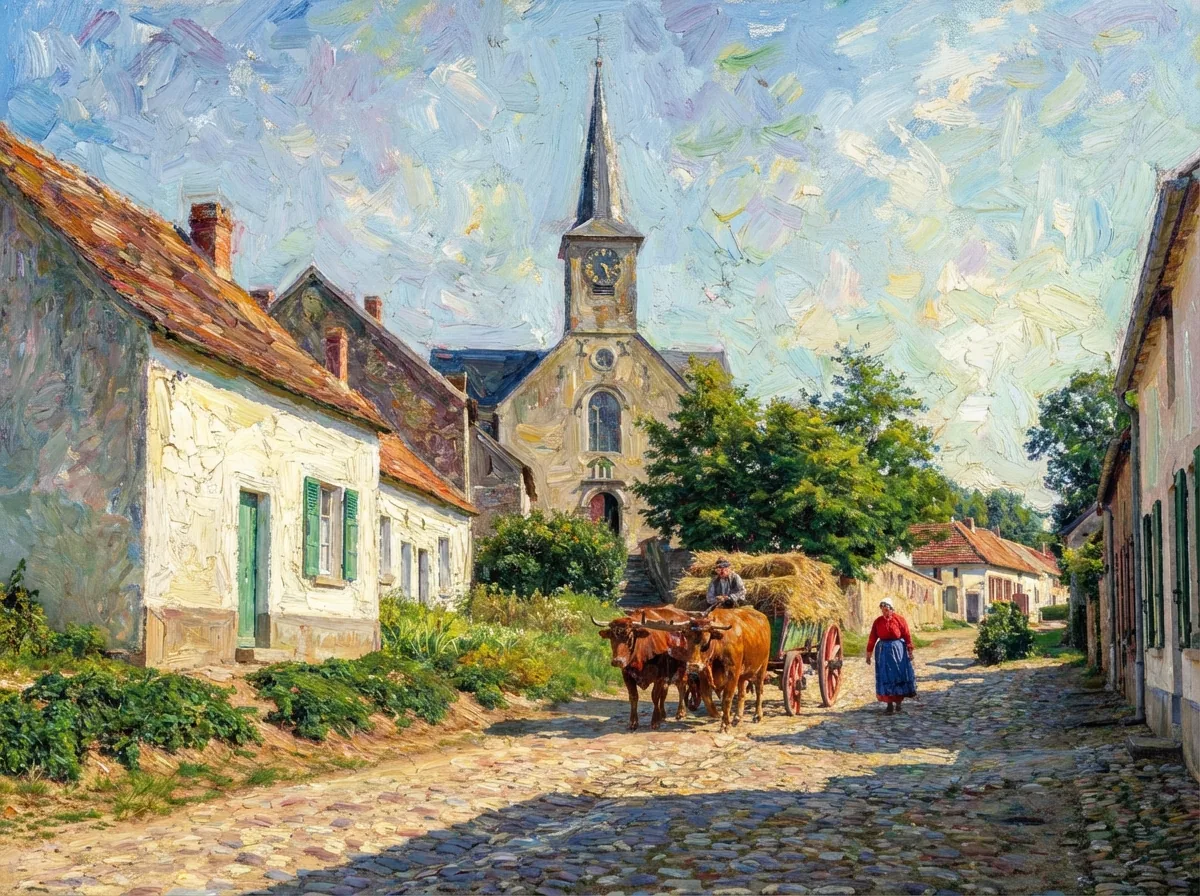Stockel früher – die Kirchstraße um 1900, als Gemälde – Version C